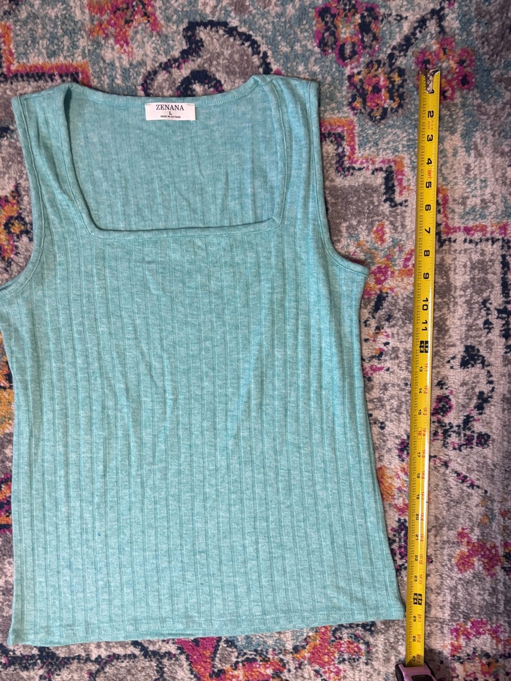 Zenana Outfitters Ribbed Square-Neck Tank Top - Aqua Blue